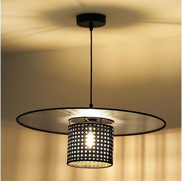 Duolla - Lustr na lanku TOKYO RATTAN 1xE27/15W/230V pr. 50 cm černá/stříbrná