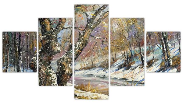Obraz malované zimní krajiny (125x70 cm)
