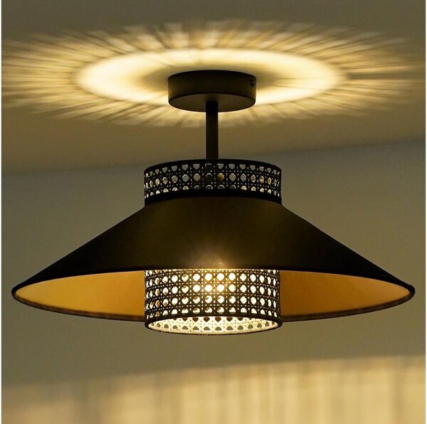 Duolla - Přisazený lustr RIO RATTAN 1xE27/15W/230V pr. 45 cm černá/zlatá