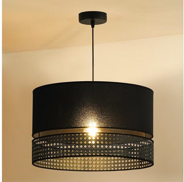 Duolla - Lustr na lanku DOUBLE RATTAN 1xE27/15W/230V pr. 40 cm černá