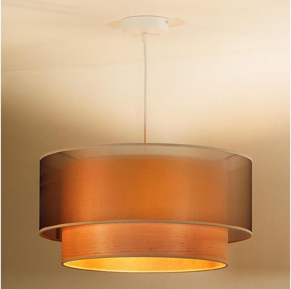 Duolla - Lustr na lanku WOOD BOHO 1xE27/15W/230V pr. 45 cm měděná/béžová