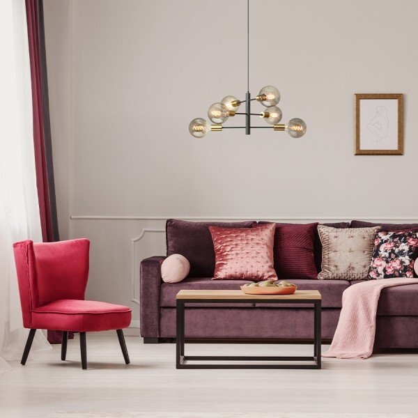 ARTEMIA 6 závěsná černá česaná mosaz 230V E27 6x15W - RED - DESIGN RENDL