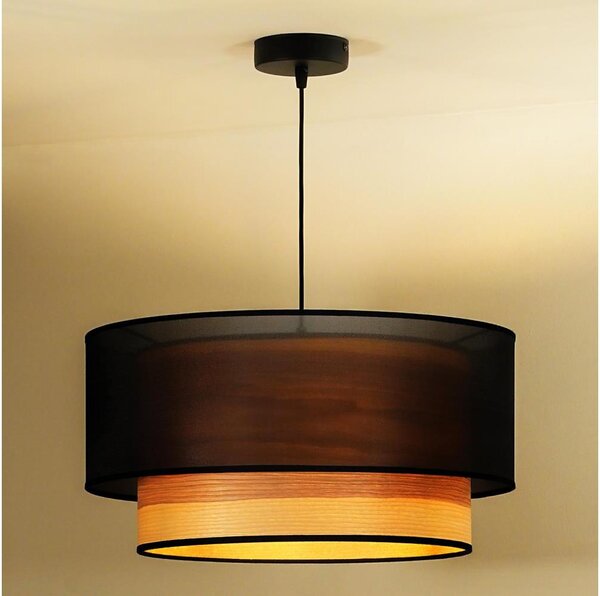 Duolla - Lustr na lanku WOOD BOHO 1xE27/15W/230V pr. 45 cm černá/béžová