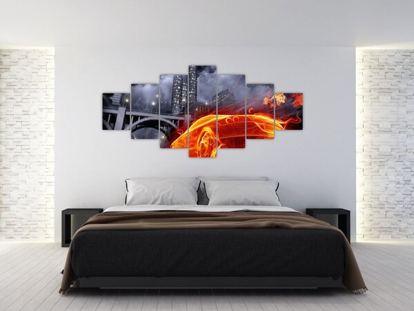 Obraz plamenného auta (210x100 cm)