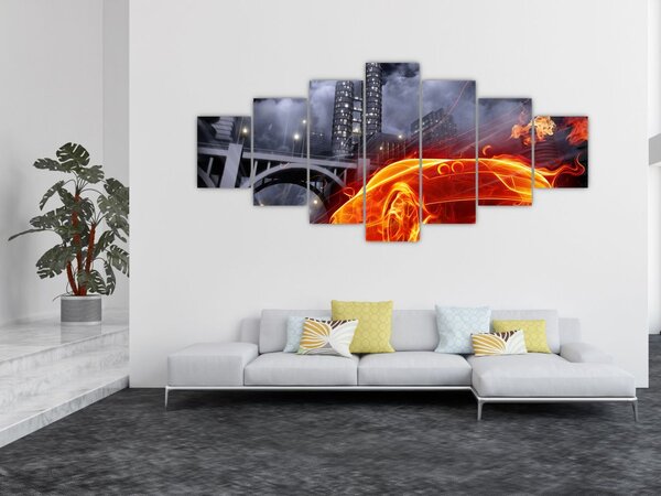 Obraz plamenného auta (210x100 cm)
