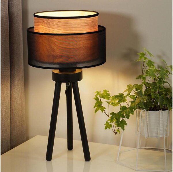 Duolla - Stolní lampa WOOD BOHO 1xE27/15W/230V pr. 25 cm černá/béžová