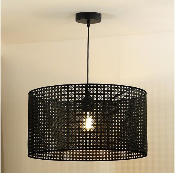 Duolla - Lustr na lanku ROLLER RATTAN 1xE27/15W/230V pr. 45 cm černá