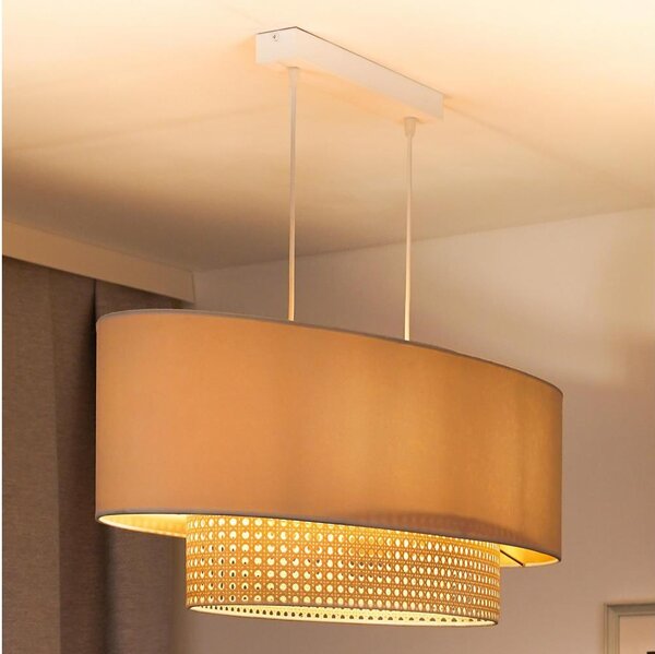 Duolla - Lustr na lanku DOUBLE OVAL RATTAN 2xE27/15W/230V krémová/ratan