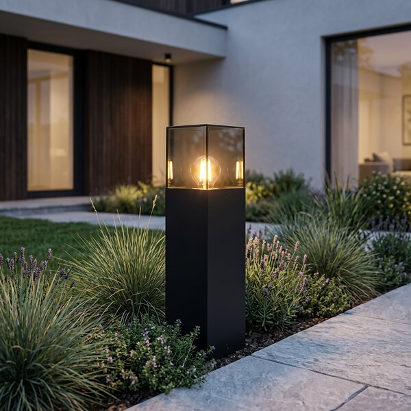 Stojací venkovní lampa černá s kouřovým stínítkem 30 cm - Dánsko