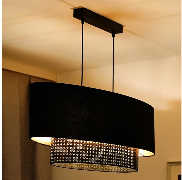 Duolla - Lustr na lanku DOUBLE OVAL RATTAN 2xE27/15W/230V černá/ratan
