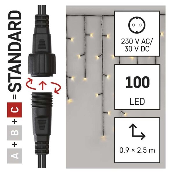 EMOS Standard LED spojovací vánoční řetěz – rampouchy, 2,5 m, venkovní, teplá bílá