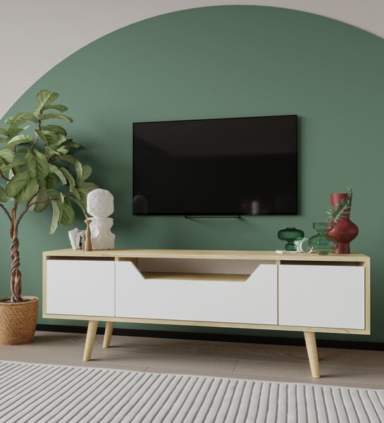 TV skříňka Romia (Dub safírový + bílá). Akce -25%