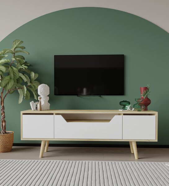 TV skříňka Romia (Dub safírový + bílá). Akce -25%