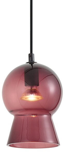 Retro závěsná lampa černá s fialovým sklem pro 1-fázový kolejnicový systém - Iconic Bell
