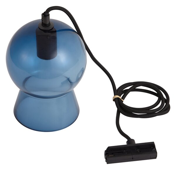 Retro závěsná lampa černá s modrým sklem pro 1-fázový kolejnicový systém - Iconic Bell