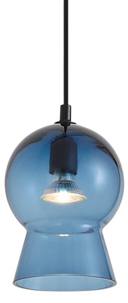 Retro závěsná lampa černá s modrým sklem pro 1-fázový kolejnicový systém - Iconic Bell