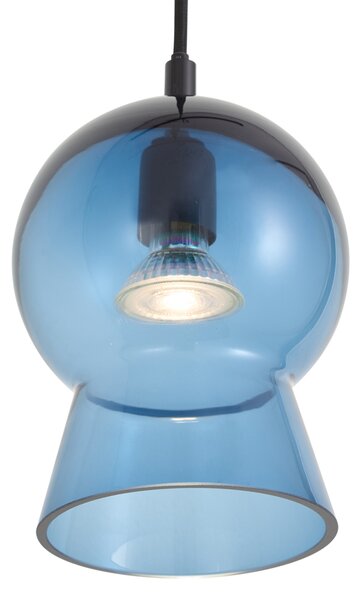 Retro závěsná lampa černá s modrým sklem pro 1-fázový kolejnicový systém - Iconic Bell