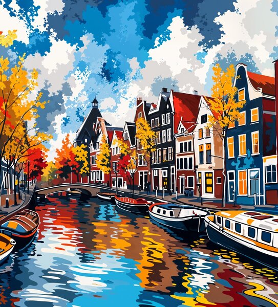 Obraz na plátně -Zlatým listopadem v Amsterdamu FeelHappy.cz Velikost obrazu (šířka x výška): 40 x 30 cm