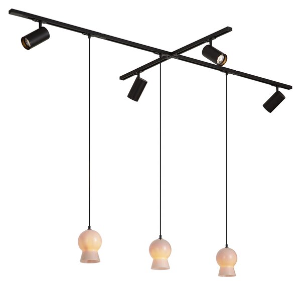 Moderní kolejnicový systém černý se 4 bodovými světly a 3 bílými závěsnými svítidly 1-fázový - Iconic Bell Jeana Luxe