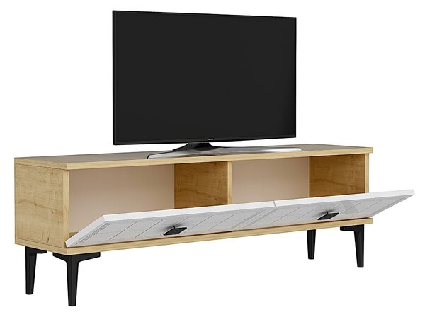 TV stolek/skříňka Yutta (dub + bílá). Akce -23%