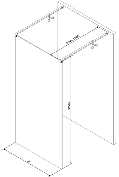 Mexen Kioto, průchozí sprchová zástěna 100 x 200 cm, 8mm sklo čiré/černý vzor, 2x bílá stabilizační rozpěra, 800-100-002-20-70