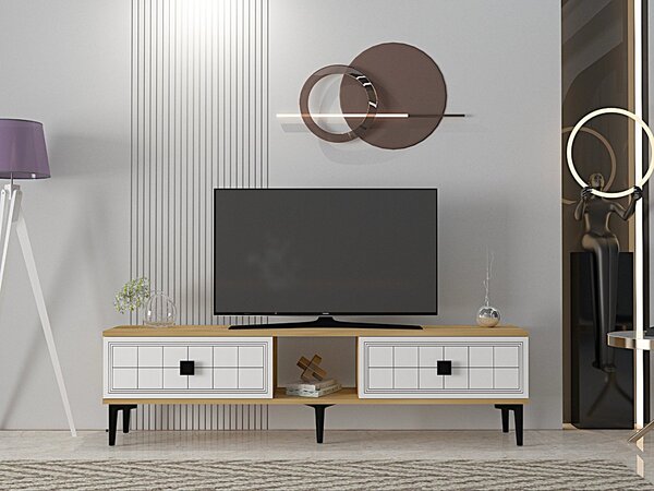 TV stolek/skříňka Yutta 2 (dub + bílá). Akce -23%