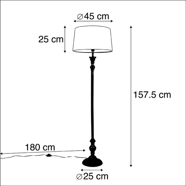 Stojací lampa černá s lněným stínítkem bílým 45cm - Classico