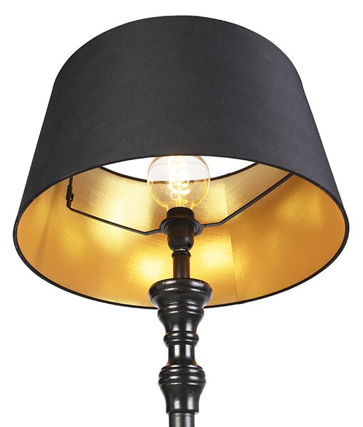 Stojací lampa s bavlněným stínítkem černá se zlatem 45 cm - Classico