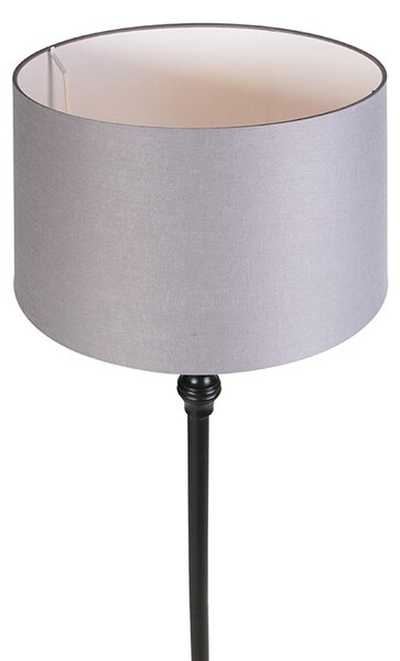 Stojací lampa černá s lněným stínítkem šedá 45 cm - Classico