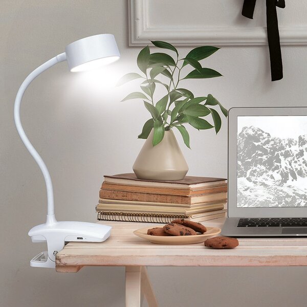 SOLIGHT LED stolní nabíjecí lampička, 2W, 210lm, 3CCT, bílá, clip