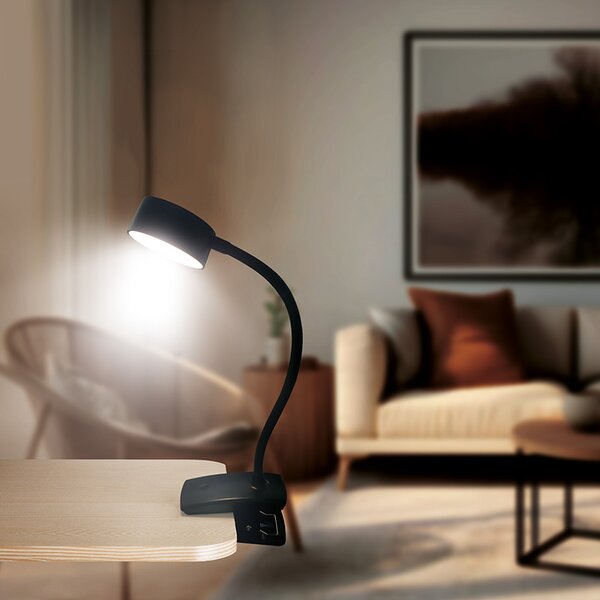 SOLIGHT LED stolní nabíjecí lampička, 2W, 210lm, 3CCT, černá, clip