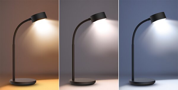 SOLIGHT LED stolní lampička, 4,5W, 300lm, 3CCT, černá, podstavec