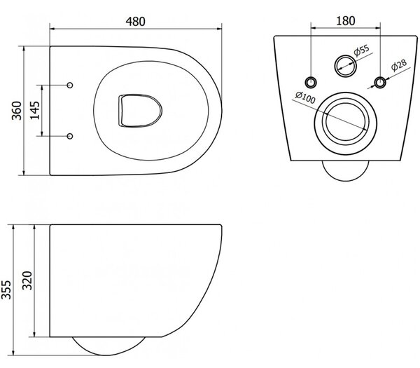 Mexen Lena, závěsná toaletní mísa 480x360x355 mm s pomalu padajícím sedátkem, černá matná - zlatý vzor, 30224079