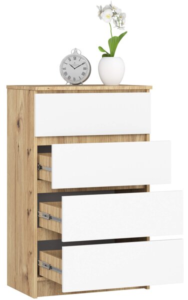 Ak furniture Komoda Kuba 60 cm - 4 šuplíky dub artisan/bílá