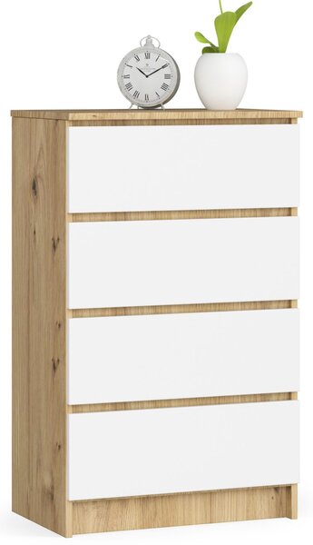 Ak furniture Komoda Kuba 60 cm - 4 šuplíky dub artisan/bílá