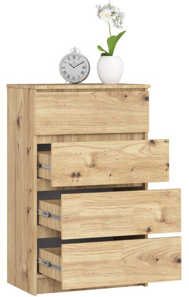 Ak furniture Komoda Kuba 60 cm - 4 šuplíky dub artisan