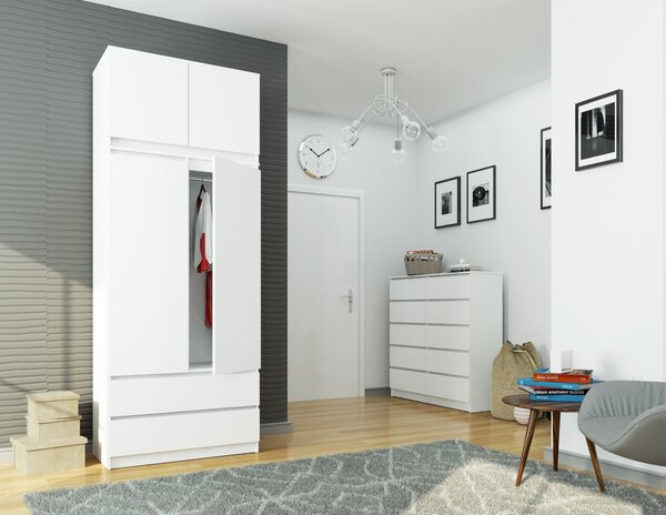 Šatní skříň s nástavcem Houseland Starline 01 matná bílá