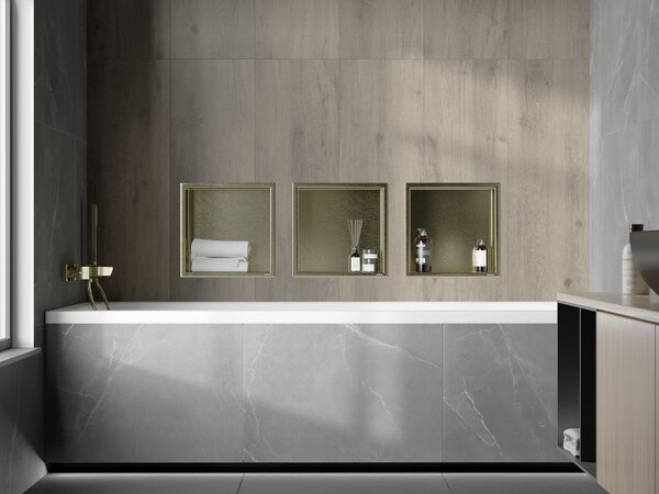 Mexen X-Wall-R, polička na zapuštění na obklad s límcem 30 x 30 cm, zlatá lesklá, 1950303010