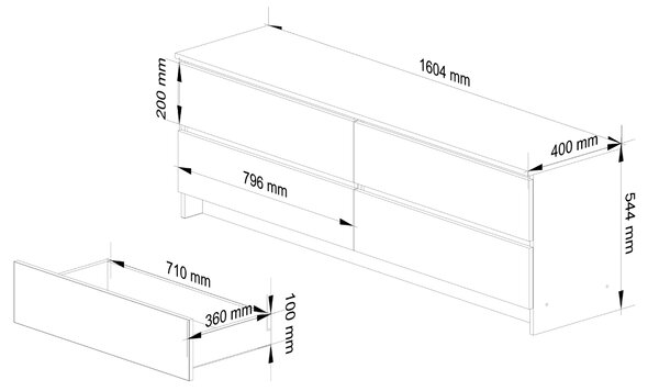 Ak furniture KOMODA Kuba 160 cm - 4 šuplíky - bílá