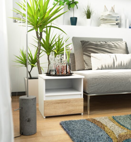 Ak furniture Noční stolek CL1 40 cm bílý/dub sonoma