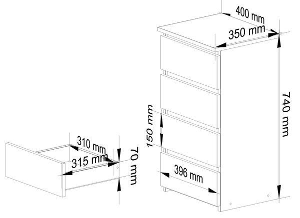 Ak furniture Komoda CL4 40 cm bílá