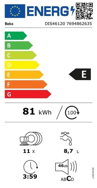 Beko DIS46120 Vestavná myčka plně integrovaná 45 cm