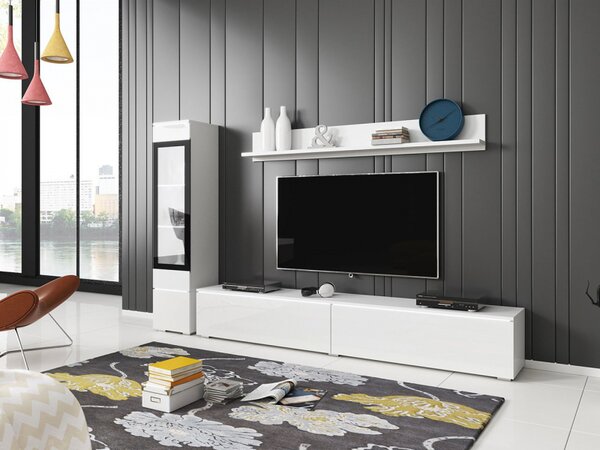 Nábytek do obývacího pokoje Sawoti I, Barva: bílá / bílý lesk, Osvětlení: osvětlení LED - bílé 5903211074509