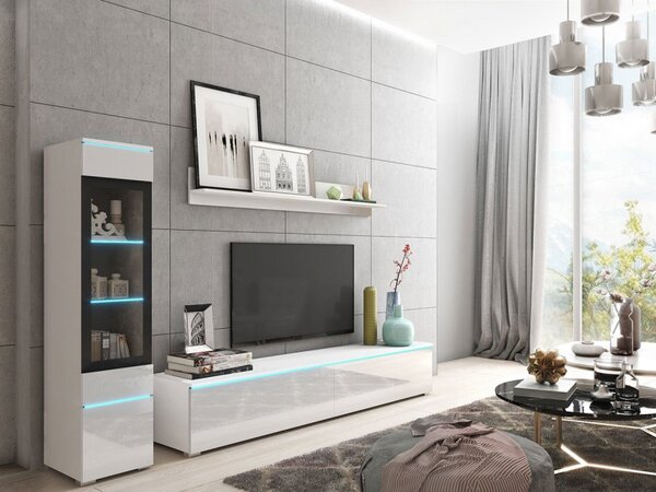Nábytek do obývacího pokoje Sawoti I, Barva: bílá / bílý lesk, Osvětlení: osvětlení LED - bílé 5903211074509