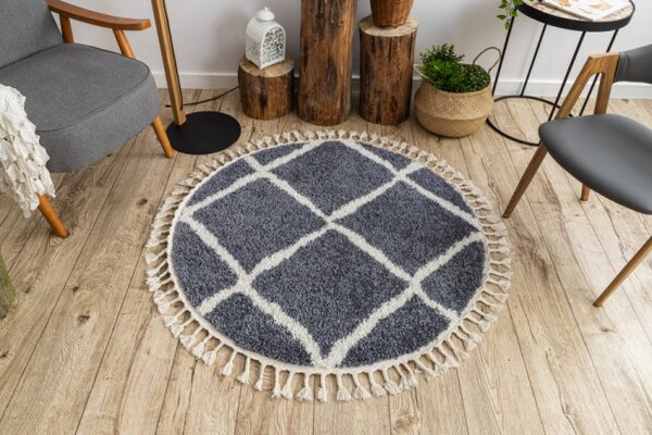 Koberec BERBER CROSS B5950 kruh šedý / bílý Fredzle berber marokánský