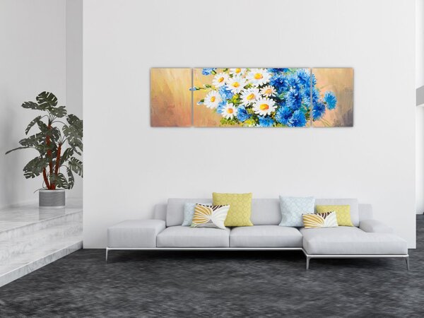 Malovaný obraz vázy květin (170x50 cm)