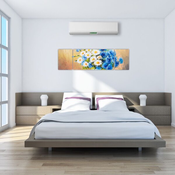 Malovaný obraz vázy květin (170x50 cm)