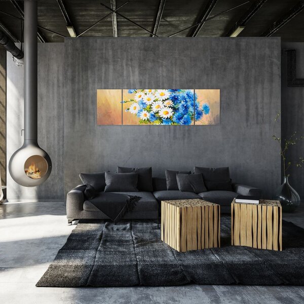Malovaný obraz vázy květin (170x50 cm)
