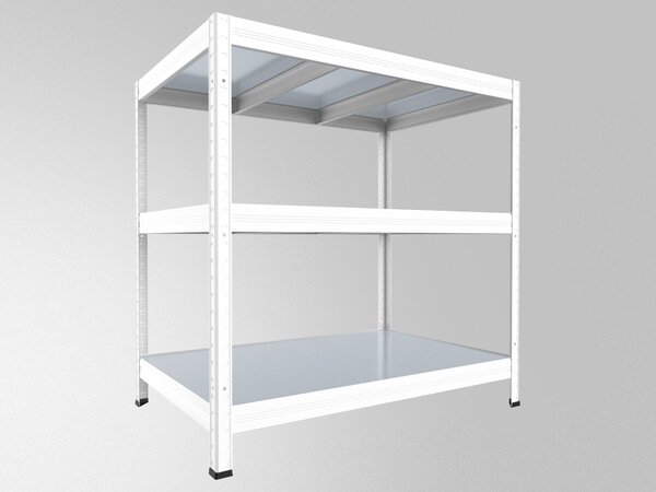 Kovový regál Biedrax 35 x 90 x 90 cm, bílý, 3 police plech zinek, nosnost 150 kg na polici