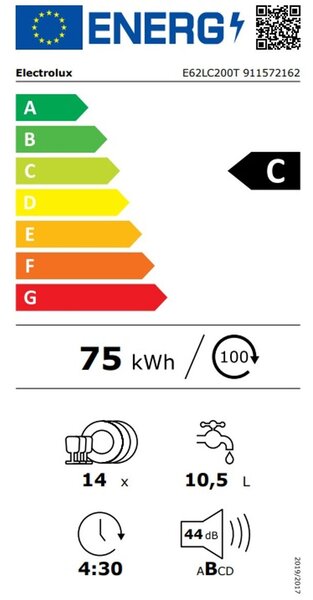 Electrolux E62LC200T Vestavná myčka plně integrovaná 60 cm